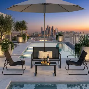 4 Piece Lightweight Black PE Rattan Patio Furniture Set,Solid Back Outdoor Conversation Set With Loveseat Single Chairs & Square Table,Portable All Weather Bistro Furniture For Backyard Balcony Camping Yard