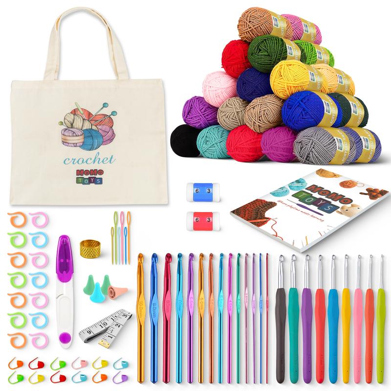 MOMOTOYS Beginner Crochet Kit w/ 130 Page Book, Crochet Yarn Set, Crochet Hook Kit & Crochet Needle Kit - Crocheting Kits for Beginners, Adults & Kids