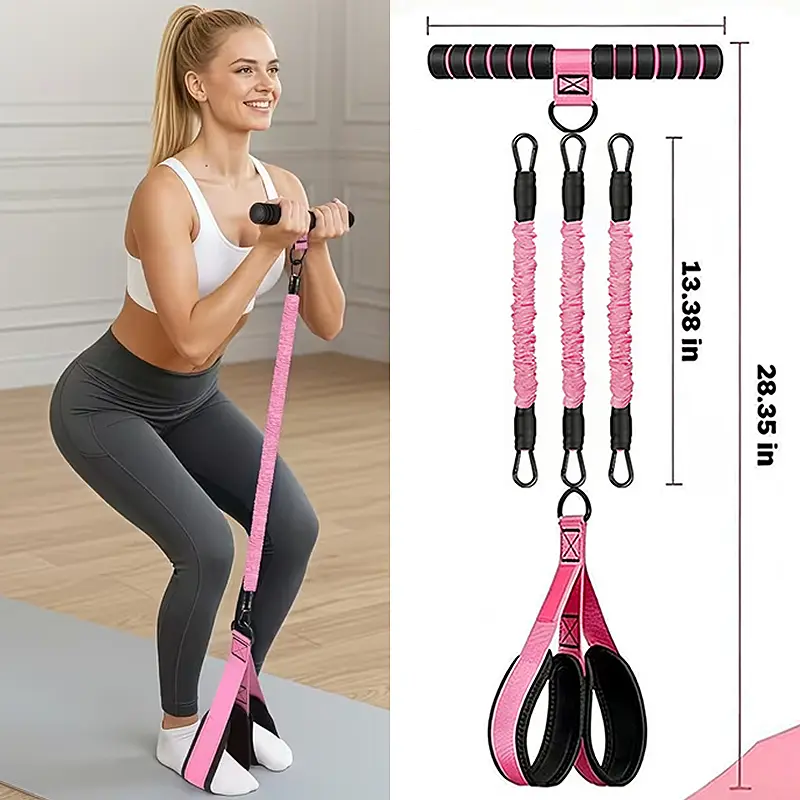Upgraded Pedal-Type Resistance Bands with 3 Bands, Elastic Drawstring Handle Grip, Adjustable Elasticity, Sit-Up Assist for Home Full Body Workout, Strength Training Equipment (Waist, Arm, Leg Stretching, Pilates Hand Training, Abdominal Muscle Exercise)
