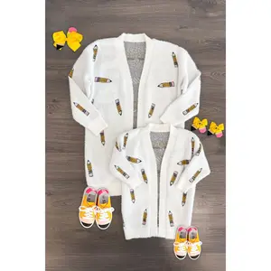 Mom & Me - White Pencil Cardigan