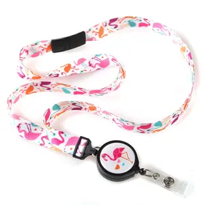 Flamingo Ribbon Lanyard with Detachable Badge Reel - Ideal for Work and Travel