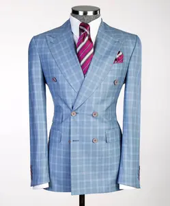 Blue Grid Double-Breasted Jacket | Signature Peak Lapel | The Third Gentleman