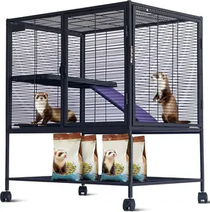 Small Animal Cage,36 ''H Ferret Cage for Small Animals - 4 Tier Large Hamster Cage with Removable Ramp, Hammock, Extra Storage Stand,Removable Tray for Chinchilla, Hedgehog