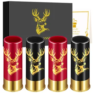 4pcs Stag-Head Printed Plastic Shot Glasses - Black Red 12GA Bullet Design,45ml/1.5oz Whiskey, Tequila, Vodka Cups for Camping Travel Bar Party,Christmas Gift for Family Friends