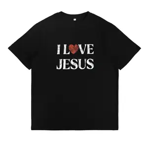 Vintage I Love Jesus Print Short Sleeve T-Shirt Menswear Top Underwear Tshirt Cotton Polyester Graphic Round Neck Casual