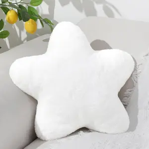 Star Throw Pillow, Soft Star Shaped Decorative Throw Pillow with Faux Rabbit Fur for Decor (White, 15.7")