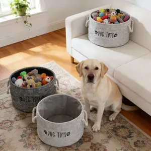 Round Canvas Dog Toy Storage Basket, Large Space for Pet Toys and Accessories, Durable Material, No Battery Needed, Three Colors Available