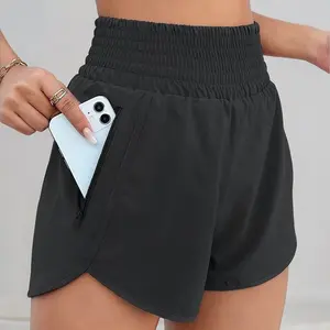 Women's High-Waisted Side Pocket Athletic Short Quick Dry Lightweight Fitness Yoga Shorts, Suitable for Everyday Wear or Workouts