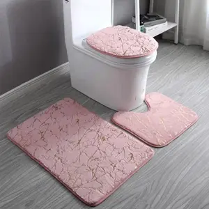 Marble Rugs and Mats Set 3 Piece Nonslip Pink Mats Soft Washable Bath Mat for Mats Carpet Absorbent Shower Rug with U-Rug Lid Cover