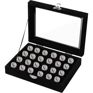 24 Slots Championship Ring Display Case, Sports Baseball Ring Display Case Box Flannel Baseball Ring Holder for Multiple Rings Championship Ring Box for Ring Display Sports Fan Souvenirs