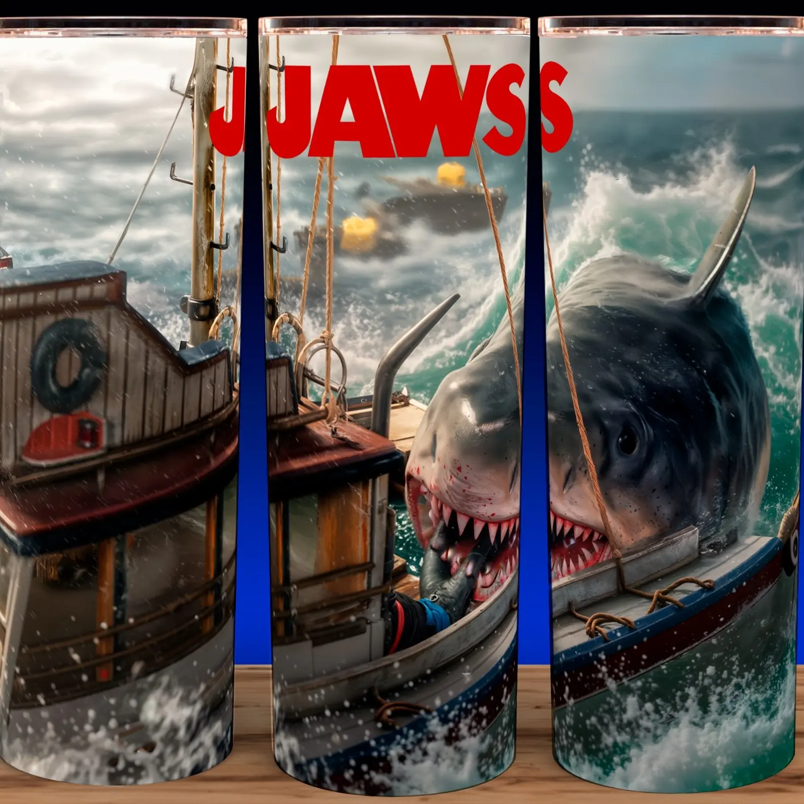 Jaws 70s Great White Shark Horror Movie Cup Mug Tumbler 20oz - Stainless Steel, Fantasy, Modern Drinkware - Washable Classic Flasks