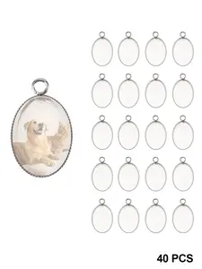 40-Piece Pendant Tray Raw Material Set, Includes 20 Small Oval Photo Pendants & 20 Glass Convex Beads, Ideal for Bouquets, Wedding, Graduation Jewelry Making