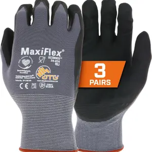 ATG MaxiFlex PIP 34-874/L MaxiFlex Ultimate, Foam Nitrile Palm Coated Gloves, Gray, Large (Pack of 3)