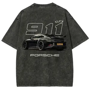 911 GT3 Racing Tshirt Washed Cotton Oversized Graphic Tee Men Women Vintage Car Enthusiast Gift Streetwear Retro Round Neck Sport Short Sleeve Tshirt Top