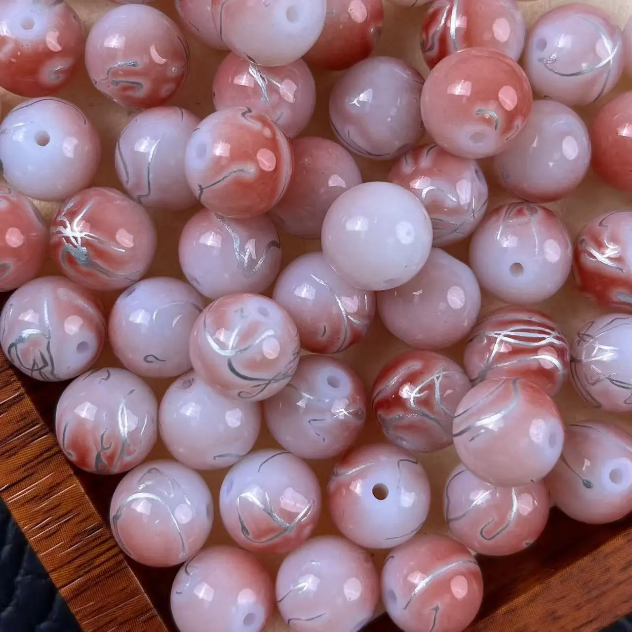 【DIY18】12mm Champagne With Silver Decorate Glass Bead 50ml