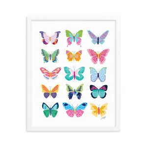 Colorful Butterflies Collage - Framed Matte Print