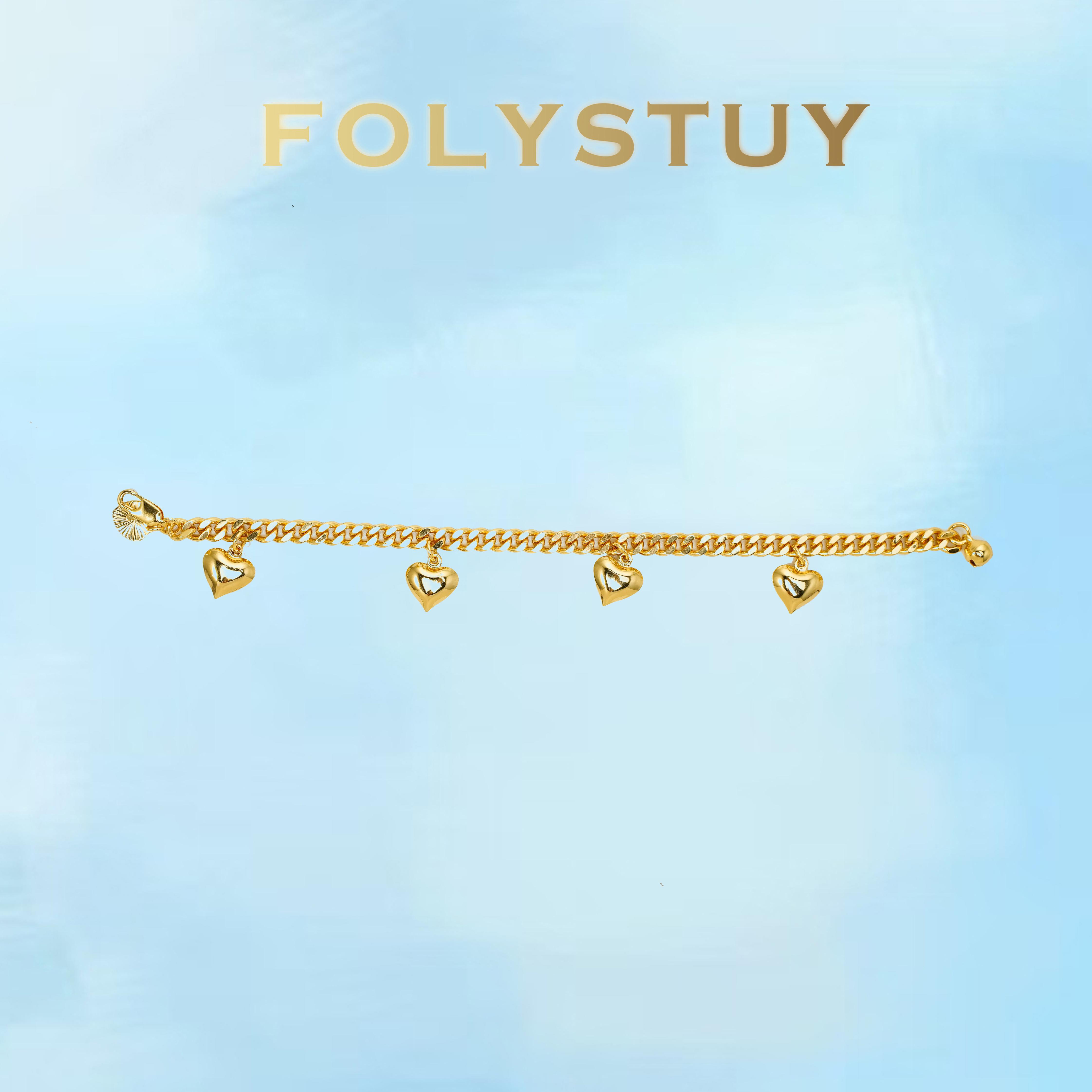 [FOLYSTUY (W161)]Cuban Link Chain Bracelet with Multiple Heart Charms, 0.2" Width 7.48" Length, Elegant Statement Wrist Bangle for Daily Wear & Gifting