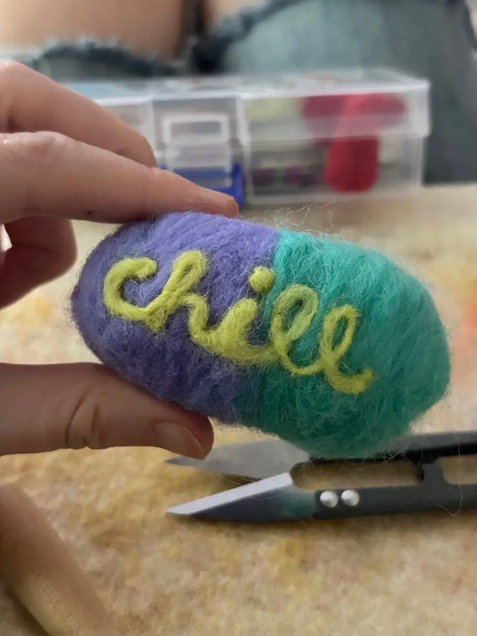Jumbo Chill Pill Needle Felting Kit for Beginners - Craft Supplies with Neon Wool Fibers, 3 Stabby Needles, Pattern Guide, Calming Effect, Great Gift for Science Lovers