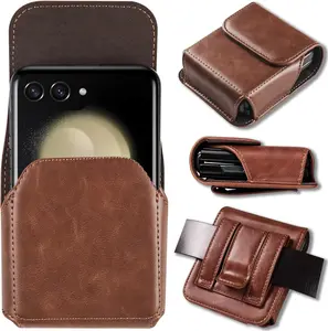 for  Z Flip 6 Holster Case Flip 7, Razr 2025 Holsters  Razr+ Plus 2024/2023 Razr Case Belt Clip Razr 50 Ultra Cover Razr 2024,Leather Pouch for Motorola Razr+ 2025 Holster,Brown