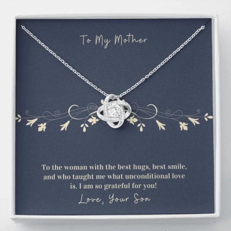 Mom Necklace – Gift Necklace To Mom – Necklace To Mom From Son – Forever Grateful –, Necklace Gift Box, Small Jewelry Gift Box, Card Box, Birthday Gift Necklace, Mothers Day Gifts (Luxury Box)
