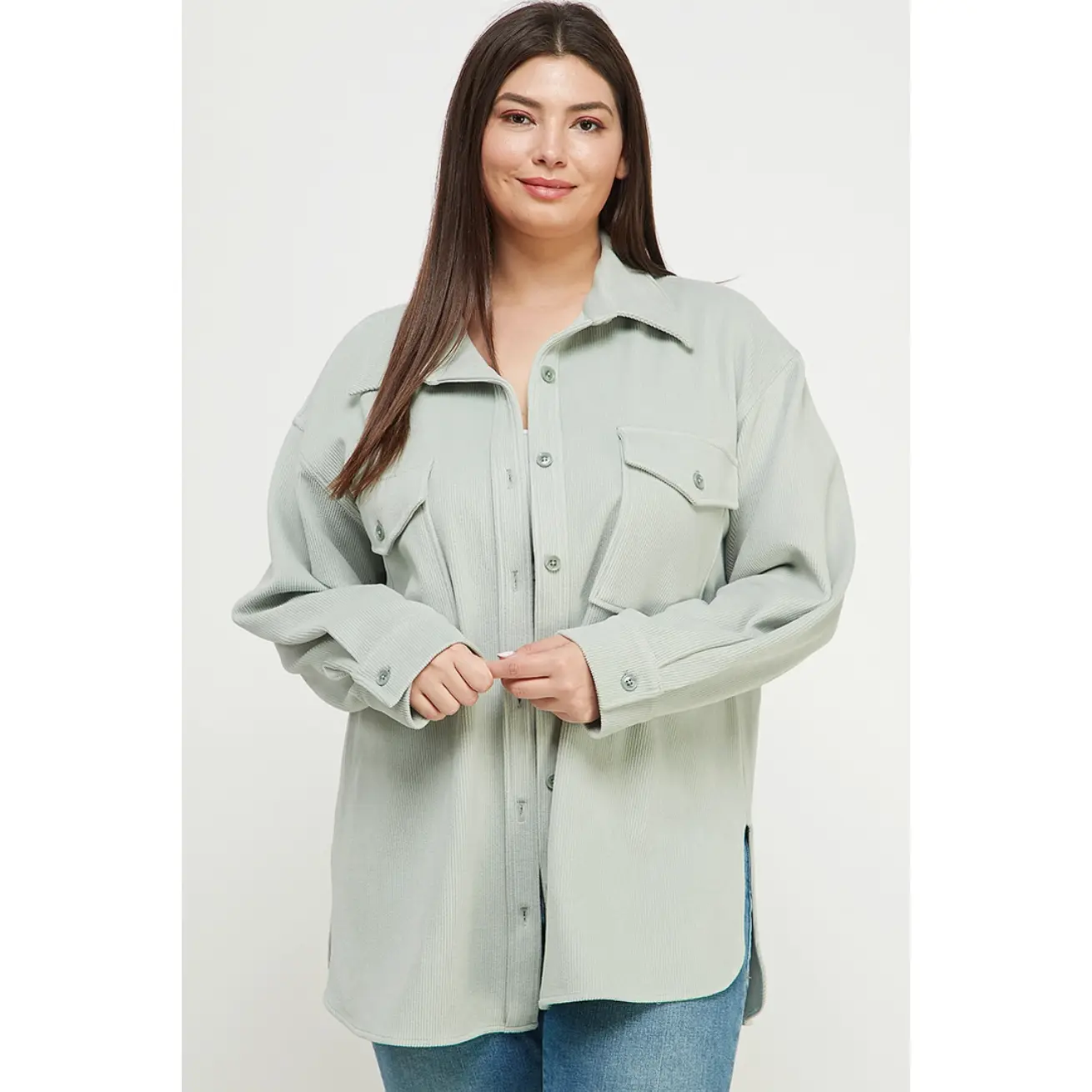 Soft and Lofty Corduroy Shirt Jacket -Sage