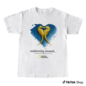 National Geographic Seahorse Graphic T-Shirt, National Geographic Shirt, Graphic Tees, Surfs Up Graphic Tee, Men's Wear Flash Sale, Vintage T Shirts, Ocean Animal Shirt, Unisex Cotton Casual Streetwear