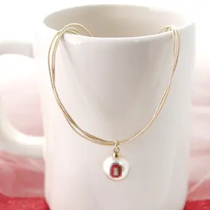 18” Ohio State Gold & Pearl Logo 3-Strand Necklace