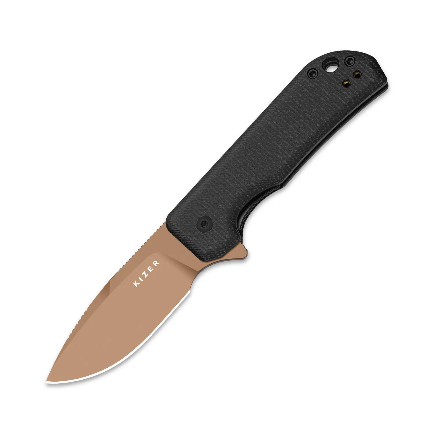Kizer Nice Guy V3011T1 Camping EDC Cutlery - Black Micarta Handle, Sunset Metal PVD Coating, D2 Tool Steel Blade Kizer Nice Guy V3011T1 Camping EDC Cutlery - Black Micarta Handle, Sunset Metal PVD Coating, D2 Tool Steel Blade