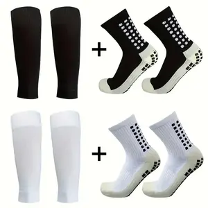 1/2/3 Set Grip Soccer Socks and Shin Guard Sleeves Non SlipSoccer Sleeve Socks for Men Soccer Football Sports Grip SocksSet