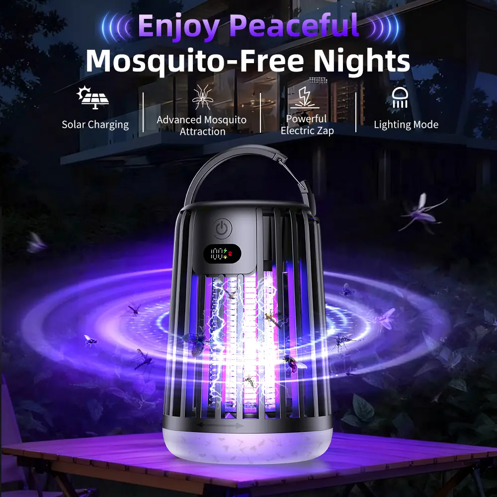 Solar Bug Zapper Outdoor Indoor, Portable Rechargeable, Solar & Type-C Charging, 2000mah, , UV Light Attract & High Voltage Grid Kills, Mosquito Repellent Zapper For Home, Backyard, Patio Camping