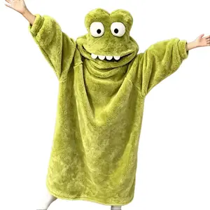 Cartoon Frog Coral Fleece Onesie – Funny Animal Sleepwear for Kids & Adults