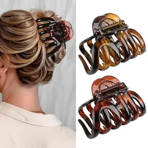 2Pcs Tortoise Shell Large Plastic Hair Claw Clips, Non-slip Strong Hold Hair Clamps, Retro Hair Accessories for Thick Hair