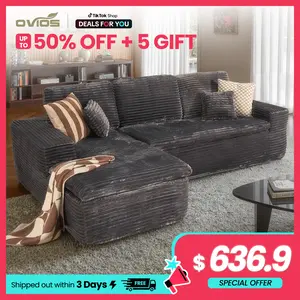 【Jumpstart Sale】Ovios 106" Double Layer Cloud Modular Couch with Chaise, Plush Corduroy, No Assembly Required - L-Shaped Sectional Sofa Set with Flexible Configuration - 106"W x 69"D x 36"H, 3 Seater