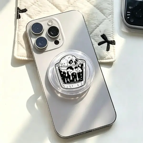 Melting Skull  Spooky Drink Minimalist Monochrome MagSafe Phone Grip, Gothic Black & White Glass PopSocket, Spooky Aesthetic Accessory, Edgy Gift