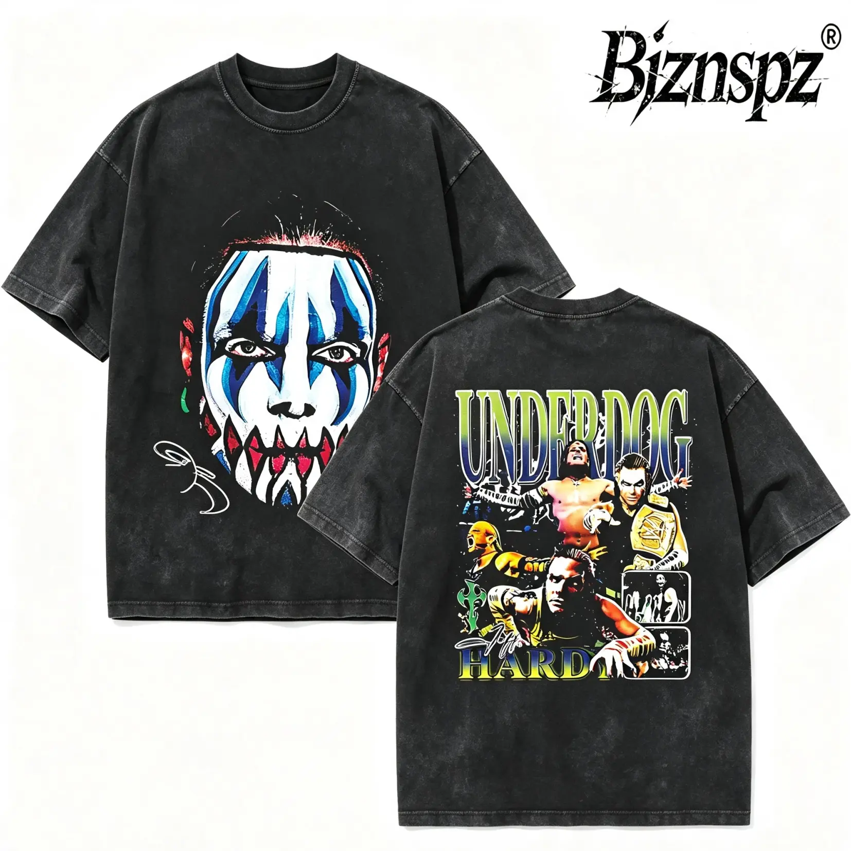 Jeff Hardy Underdog Wrestling Graphic Washed T-Shirt, Vintage Y2K Sports Tee, Heavyweight Oversized Pullover, TikTok Shop Retro Streetwear Gift