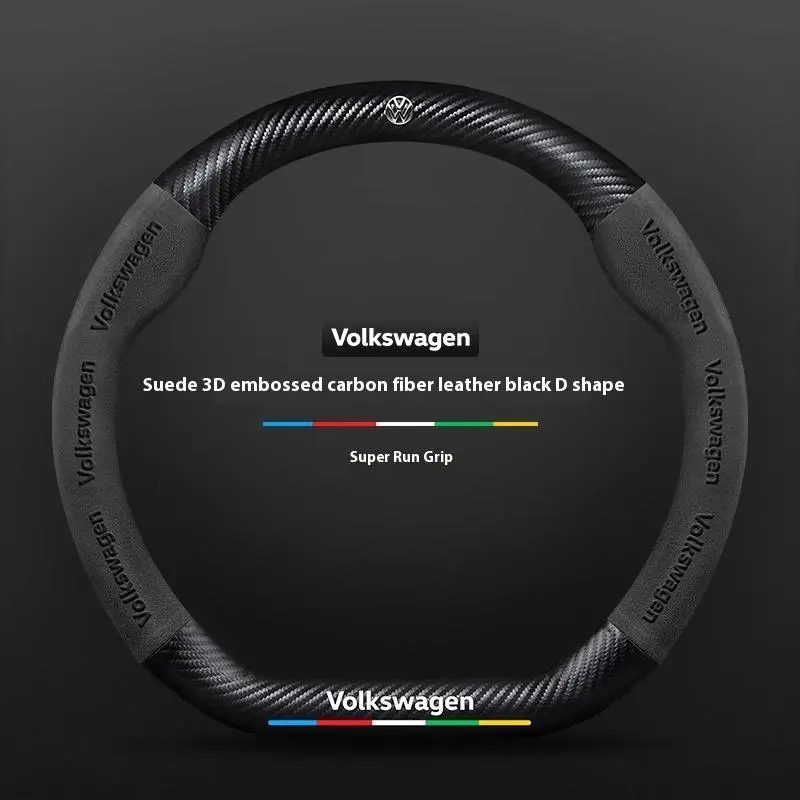 Car Suede Anti-Slip Steering Wheel Cover For Volkswagen R Passat Golf GTI Tiguan Touareg Polo T-ROC Jetta T-Cross Touran Magotan