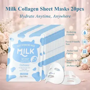 20pcs Milk Collagen Hydrating Sheet Mask For Women & Men, Moisturizing For All Skin Type, Portable For Travelling, Ideal Gift Set For Besty, Girl Friend, Mother On Valentines Day, Christmas & New Year