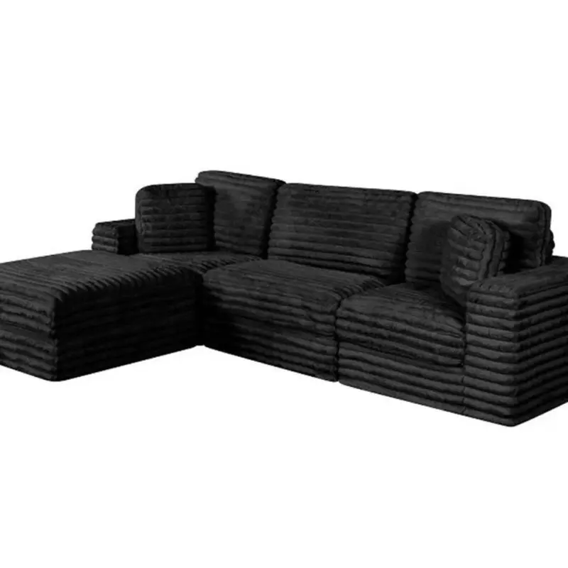 Best Quality Furniture Black Fluffy Fabric Compressed Modular Sectional