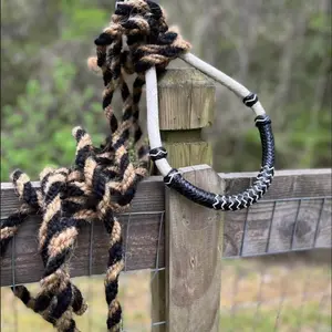 Genuine Hand Braided Rawhide Bosal and Black & Tan Horsehair Mecate Rein Set
