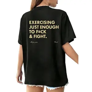 Funny EXERCISING JUST ENOUGH TO F≈CK & FIGHT Tee, Retro Vintage Y2K Streetwear Style Flat Fashion Prints Cotton