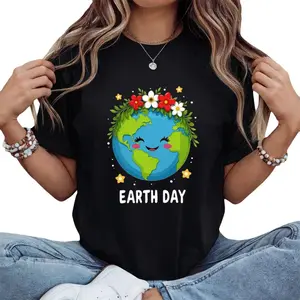 Floral Earth Print Women's Tee – Earth Day 2026 Inspired Soft Cotton Shirt