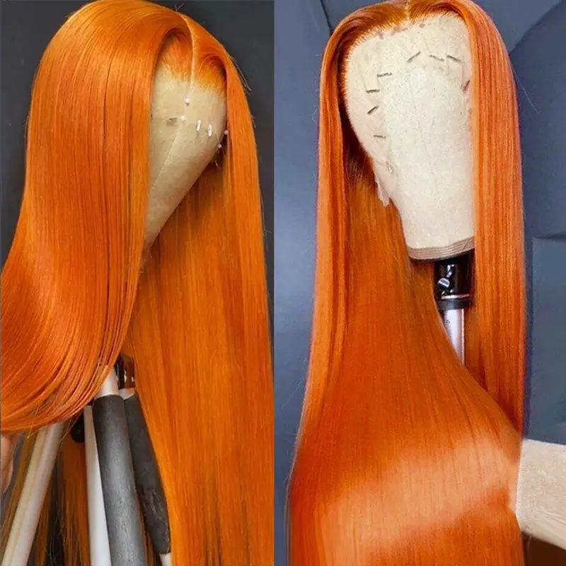 YESWIGS 12"-36" Available Bone Straight #350 Ginger Orange 13X4 HD Transparent Lace Front Wigs Human Hair Ginger HD Lace Frontal Wig Human Hair Wear and Go Glueless Wig Human Hair Pre Plucked with Baby Hair Orange Hd Lace Front Wigs