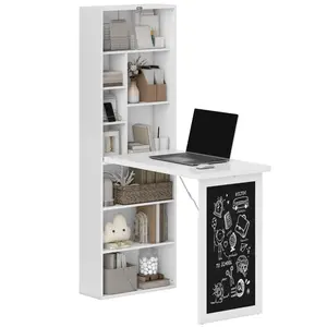 【US-based sellers】Fold-out Convertible Office Desk – Wall Mount Computer Desk with Blackboard & Side Shelf, Space-Saving Workstation for Home Office