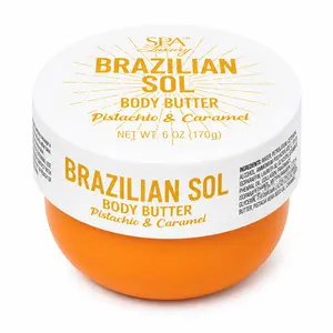 Brazilian Sol Pistachio & Caramel Body Butter - 6 oz (170g) Daily Body Care Fragranced Deep Hydrating Cream for Dry Skin, Silky Soft Smooth Glowing Skin, Ideal Gift