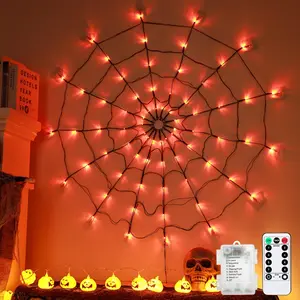 Spider Web Design LED String Light, 1 Set Remote Control LED String Light, Outdoor Camping Tent Light, Party & Holiday Decoration Light