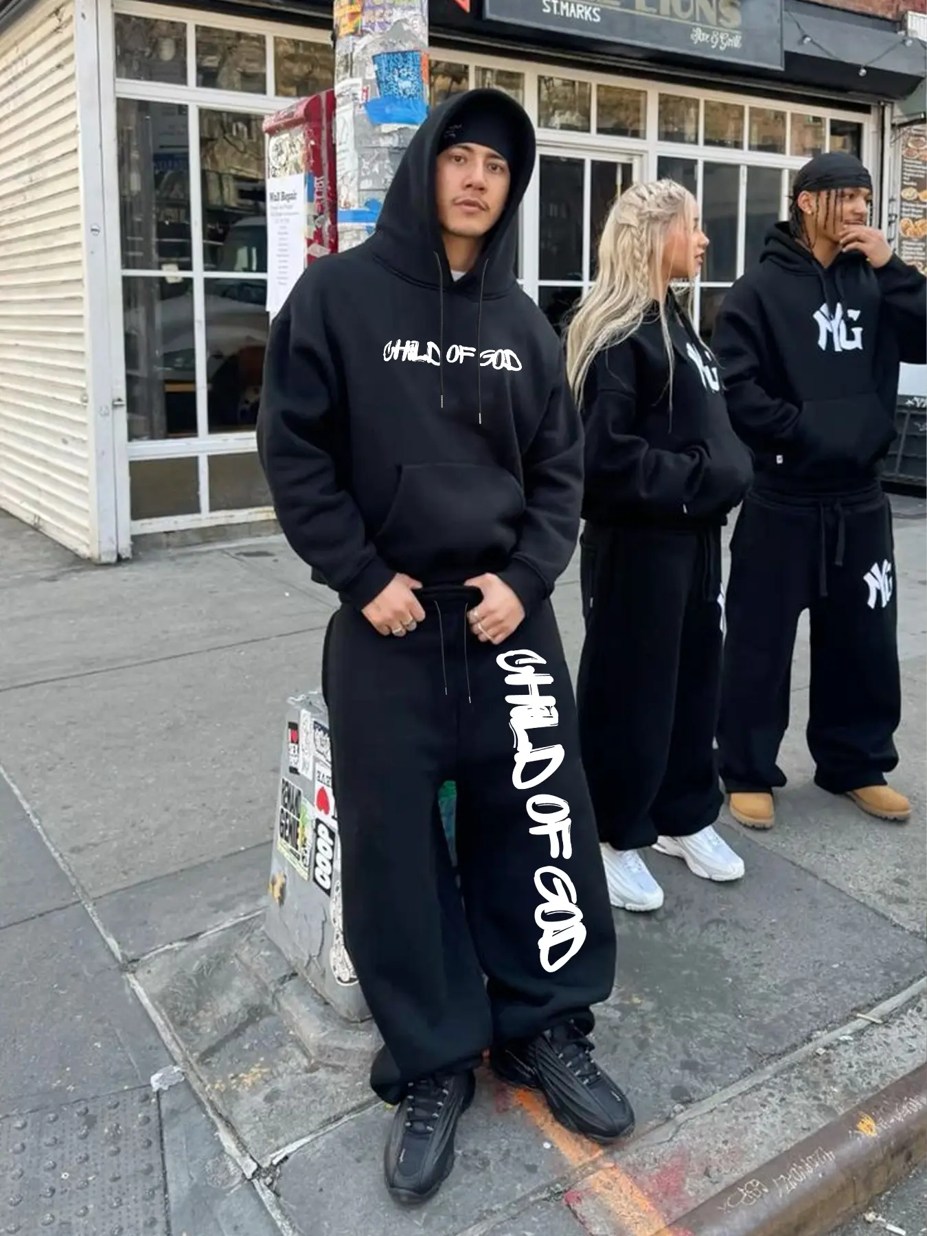 Men's Child of God Print Hoodie & Sweatpants Set, Street Style Casual, Fall & Winter Warm Comfortable Two-Piece Set