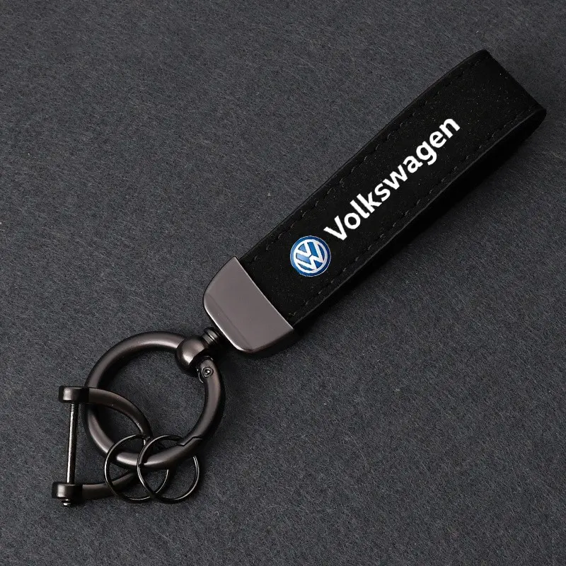 With Car Logo Key Rings Accessories Man Suede Keychain For VW GTI Scirocco Polo T5 Passat B6 Golf 5 6 Tiguan Jetta T-ROC Beetle