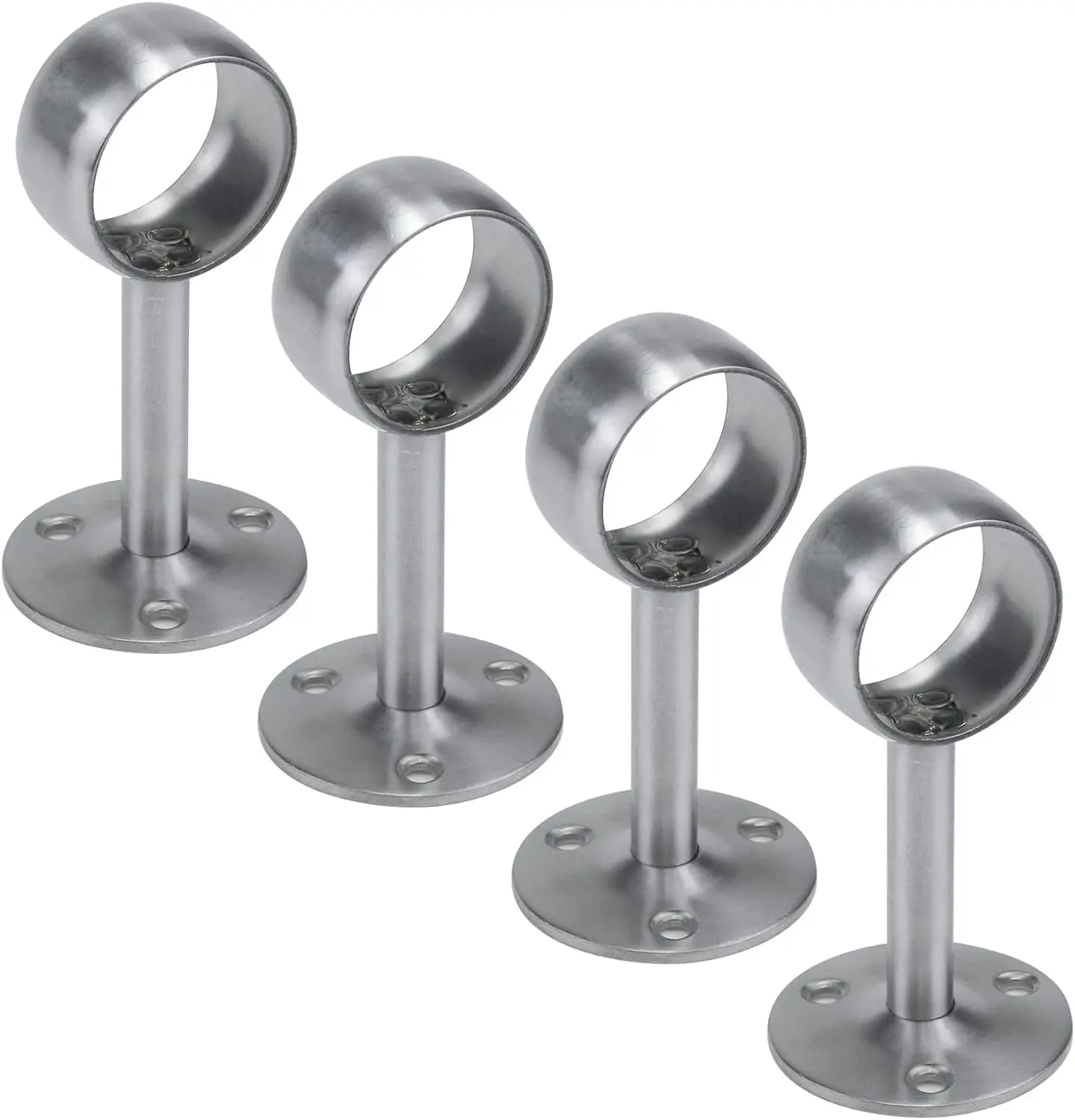 4-Pack Stainless Steel Wardrobe Closet Rod Supports, 1.26 in Dia Socket-Type Pipe Holders (Top-Mount/Wall-Mounted, Fits 1.25 in-1.5 in Tubes) with Multi-Size Hardware Fasteners Including Screws for Home Users