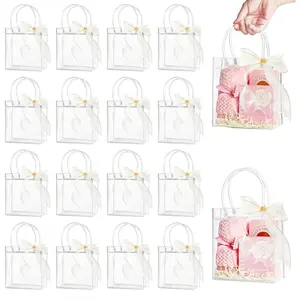 10 Clear Plastic Gift Bags With Handles, Bulk For Wedding Birthdays, Reusable