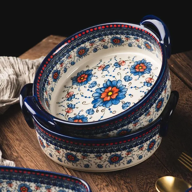 Bohemian Floral Baking & Fermentation Set - Hand-Painted, Ceramic, Microwave Safe, Kitchen Tableware, Bakeware, Baking Essentials, Baking Supplies, Baking Dishes for Home & Dining Room Use